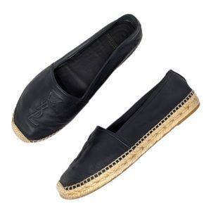 SAINT LAURENT espadrille flats loafers YSL logo in black leather 37